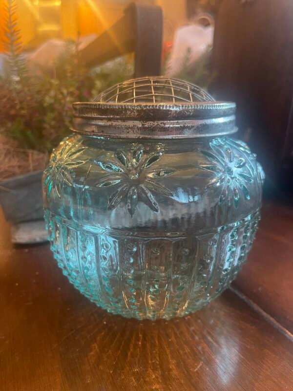 Hobnob Blue Glass Flower Vase with Metal Screw Top Frog Lid