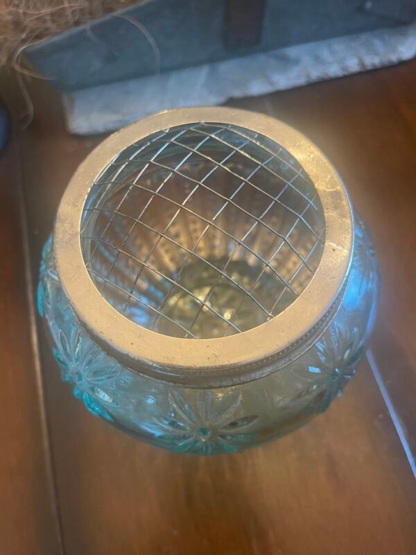Hobnob Blue Glass Flower Vase with Metal Screw Top Frog Lid - Image 2