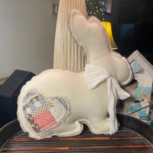 Cream Bunny Pillow with Patchwork Quilted Heart
