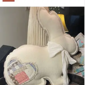 Cream Bunny Pillow with Patchwork Quilted Heart