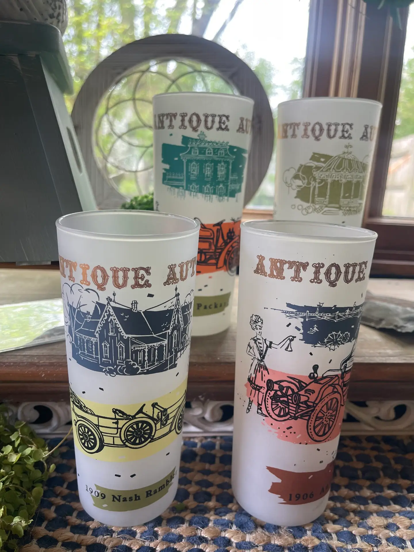 Anchor Hocking Antique Autos 15 oz. Frosted Glass Tumblers Set of 4