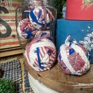 Americana - red, white, blue fabric ball decor - bundle of 3