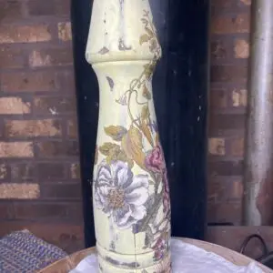 Handmade Bed Post Chippy Yellow Floral Decorative Pillar - 13” tall
