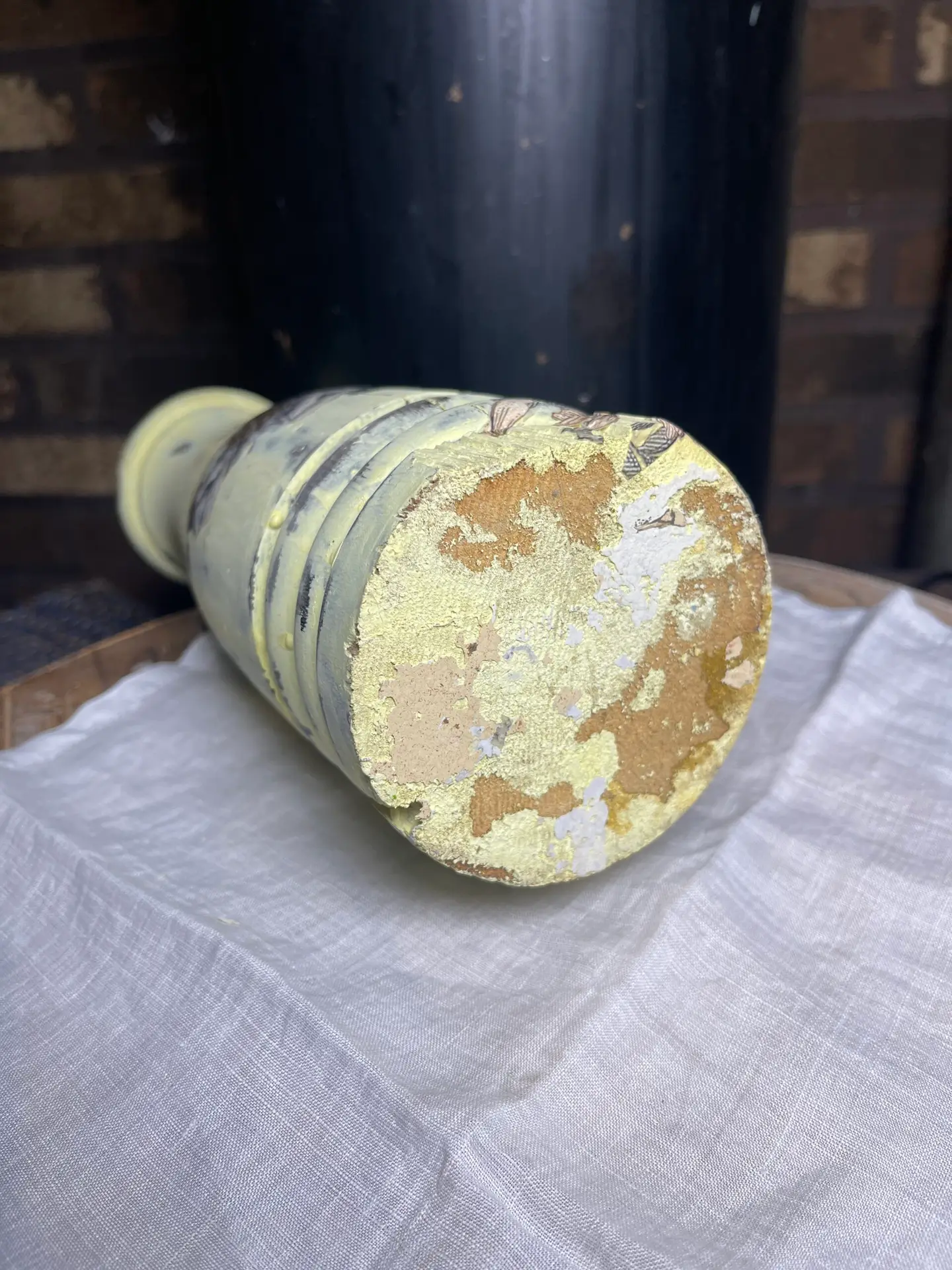 Handmade Bed Post Chippy Yellow Floral Decorative Pillar - 13” tall - Image 3