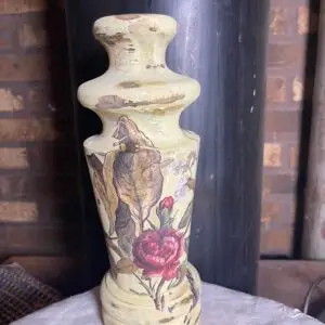 Handmade Bed Post Chippy Yellow Floral Decorative Pillar - 10” tall